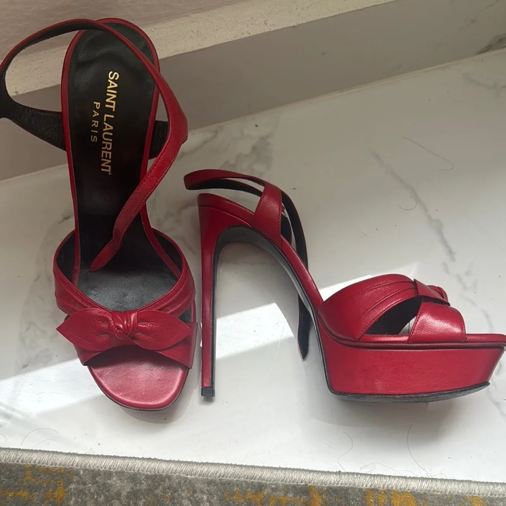 Saint Laurent Red Strappy Heels - Picture 3 of 3